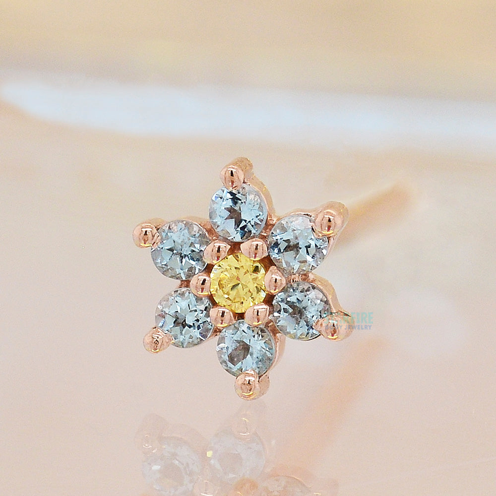 Flower #2 Nostril Screw in Gold with Swiss Blue Topaz & Yellow CZ