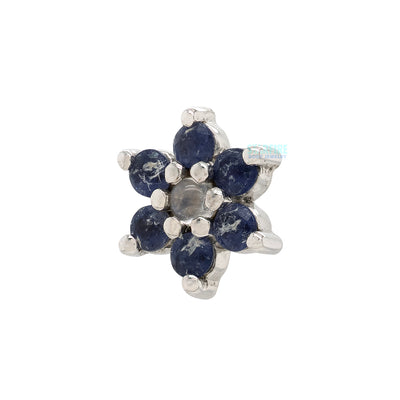 Flower #2 Threaded End in Gold with Iolite & Rainbow Moonstone