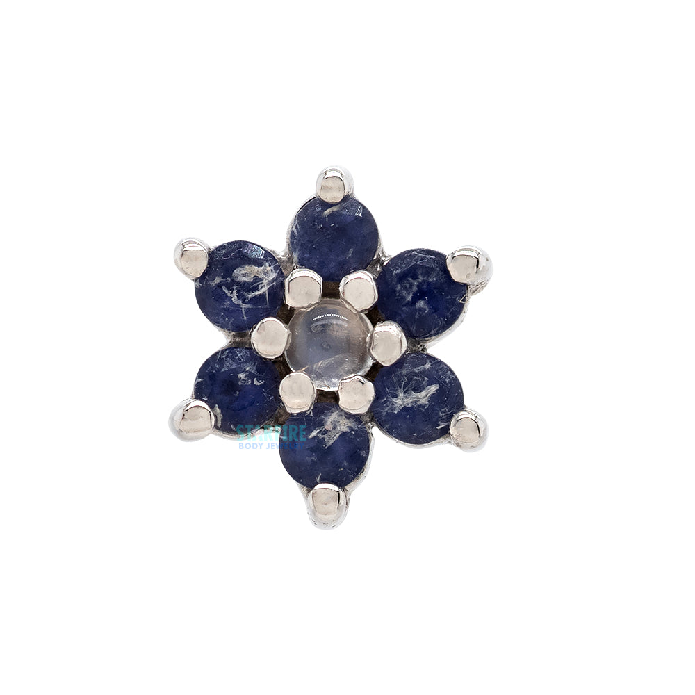 Flower #2 Threaded End in Gold with Iolite & Rainbow Moonstone