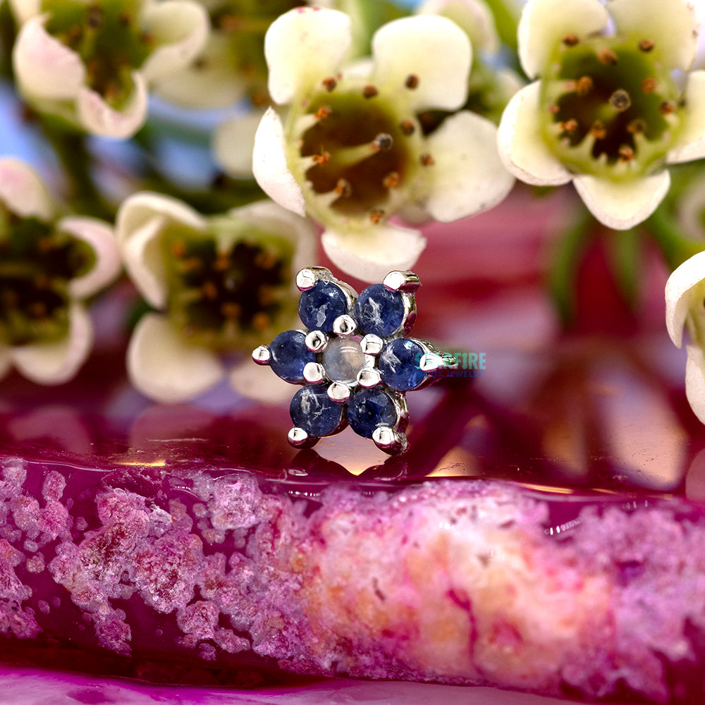 Flower #2 Threaded End in Gold with Iolite & Rainbow Moonstone
