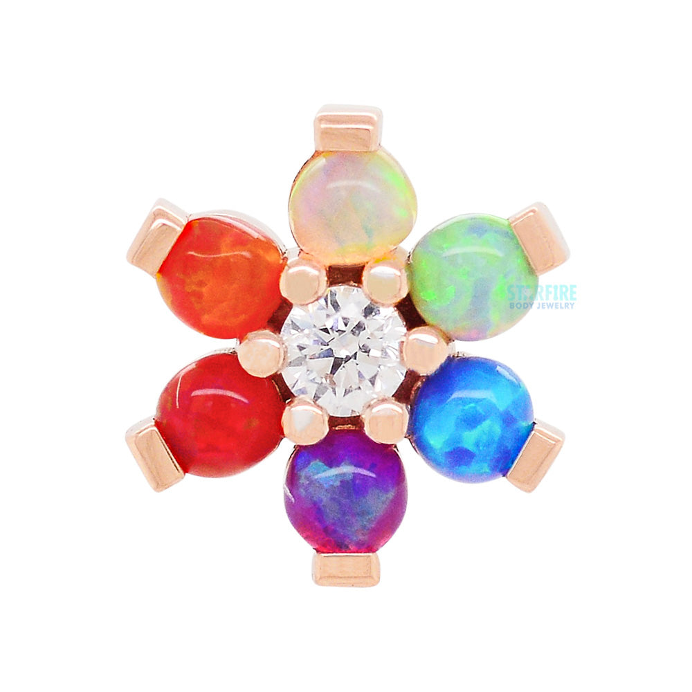 Flower #2 Threaded End in Gold with Rainbow Opals & White CZ