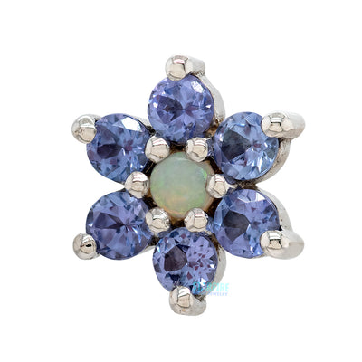 Flower #2 Threaded End in Gold with Tanzanite & Genuine White Opal