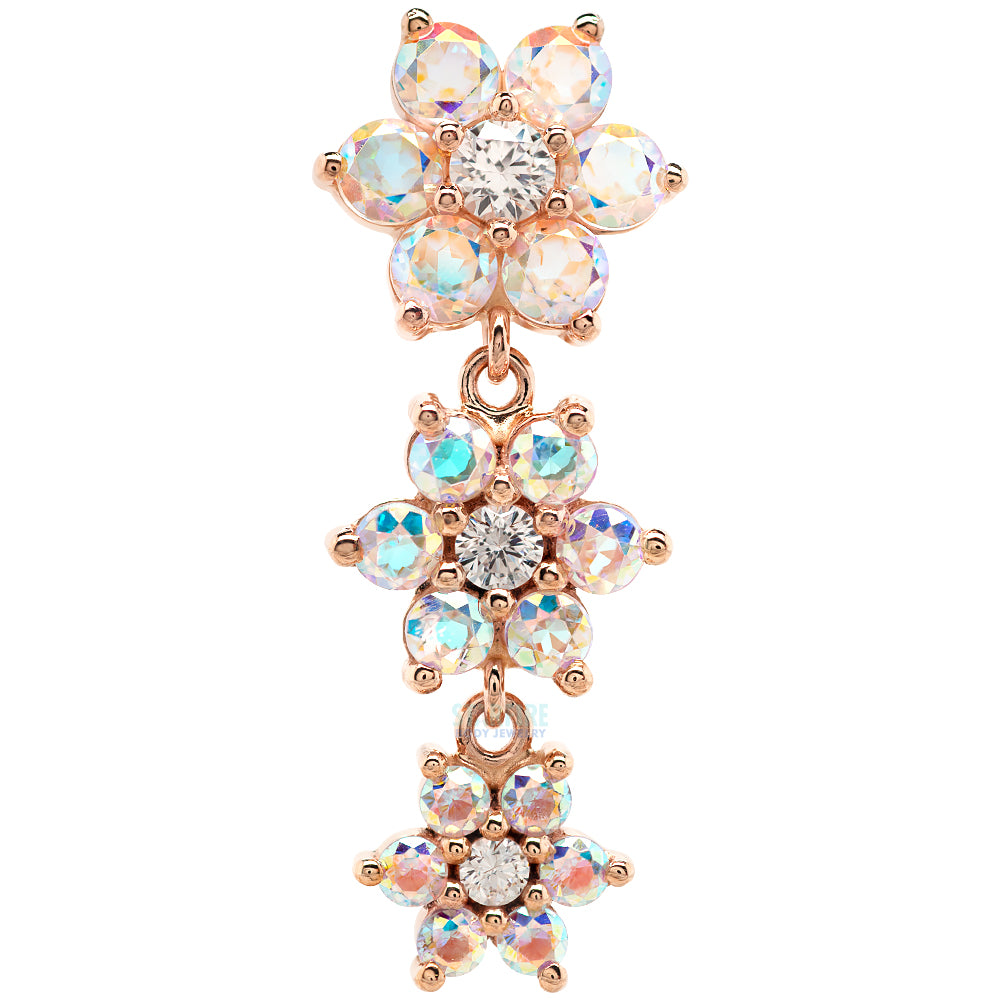 Graduating Flower #2 Reverse Dangle Navel Curve in Gold with Mercury Mist Topaz & White CZ's