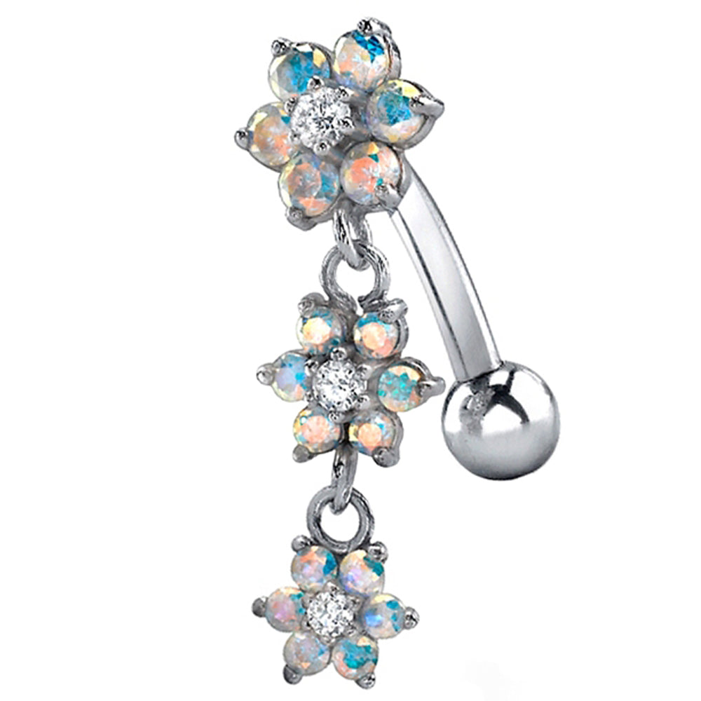 Graduating Flower #2 Reverse Dangle Navel Curve in Gold with Mercury Mist Topaz & DIAMONDS