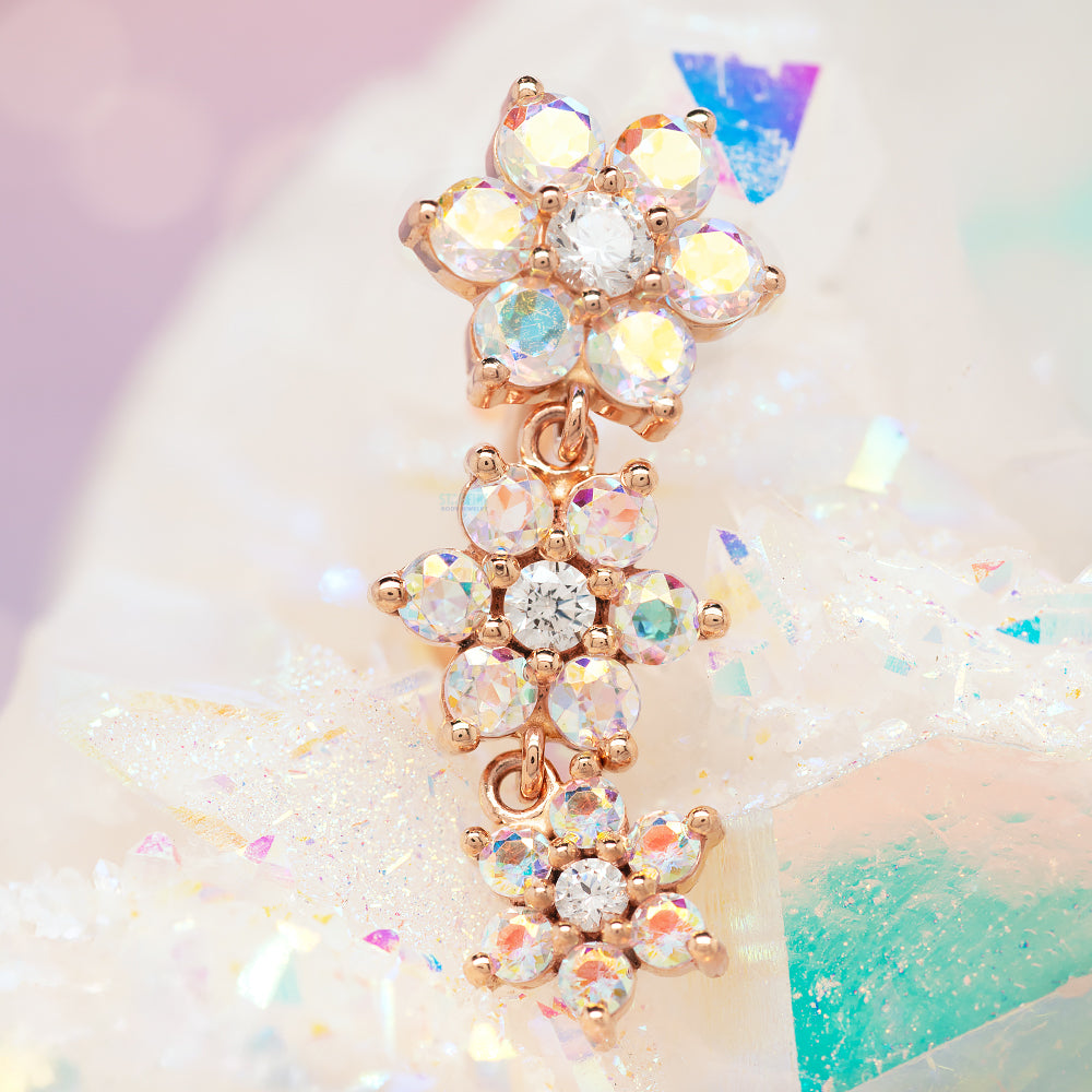 Graduating Flower #2 Reverse Dangle Navel Curve in Gold with Mercury Mist Topaz & White CZ's