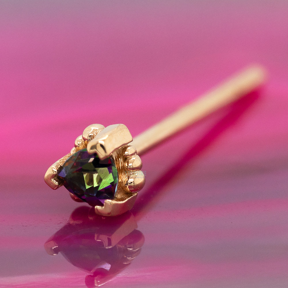 Beaded Trillion Nostril Screw in Gold with Mystic Topaz