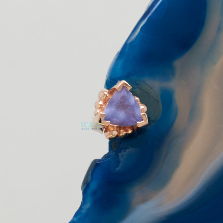 threadless: Beaded Trillion with Sandblasted Tanzanite Pin in Gold