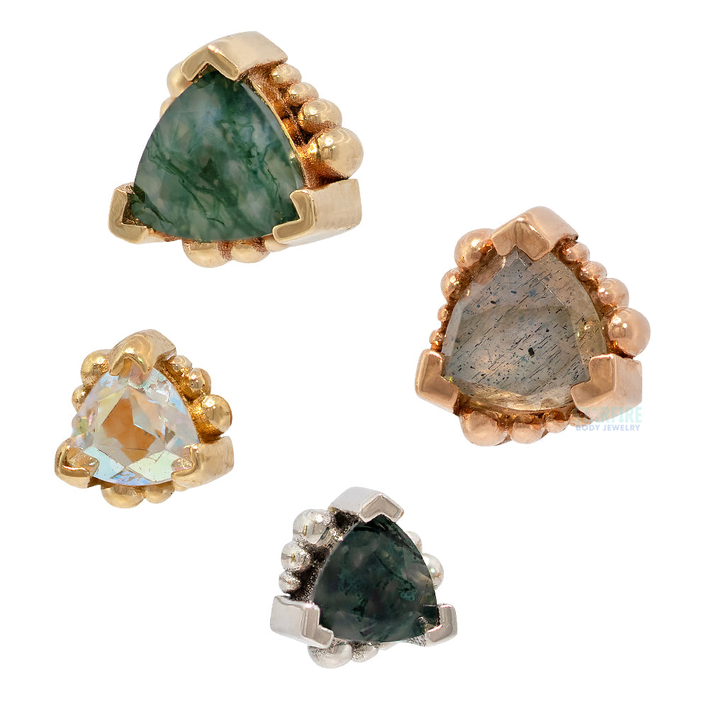 Beaded Trillion Threaded End in Gold & Platinum with Moss Agate