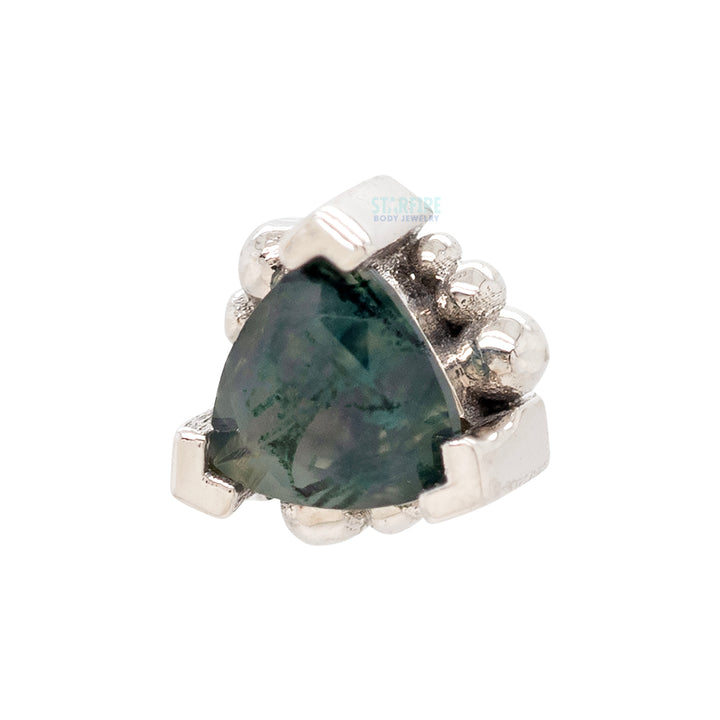 Beaded Trillion Threaded End in Gold & Platinum with Moss Agate