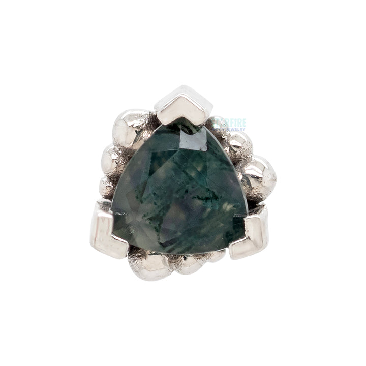 Beaded Trillion Threaded End in Gold & Platinum with Moss Agate