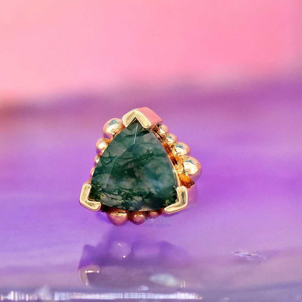 Beaded Trillion Threaded End in Gold & Platinum with Moss Agate
