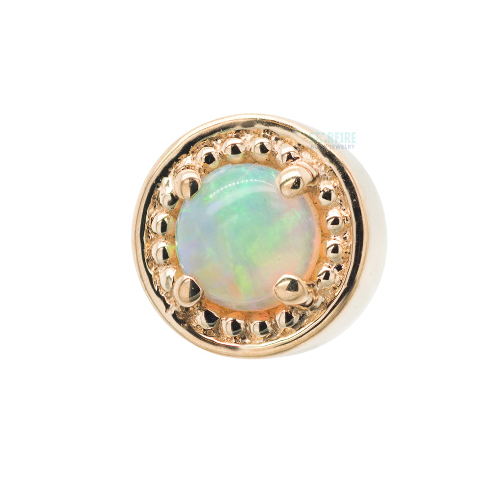 Milgrain Prong Threaded End in Gold with Genuine White Opal