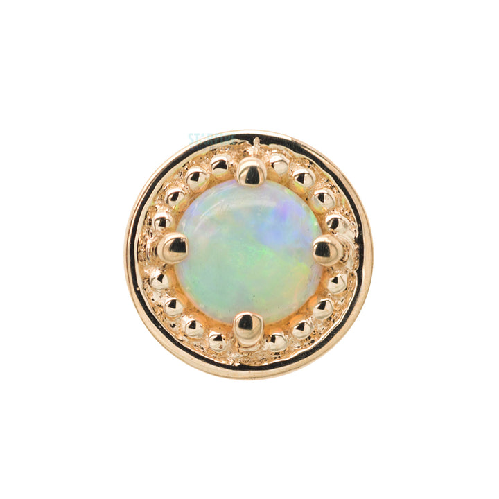 Milgrain Prong Threaded End in Gold with Genuine White Opal