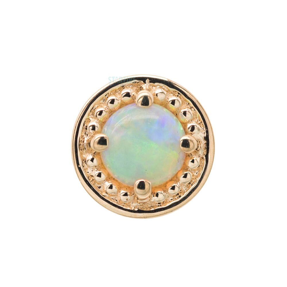 Milgrain Prong Threaded End in Gold with Genuine White Opal