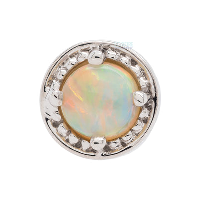 Milgrain Prong Threaded End in Gold with Genuine White Opal