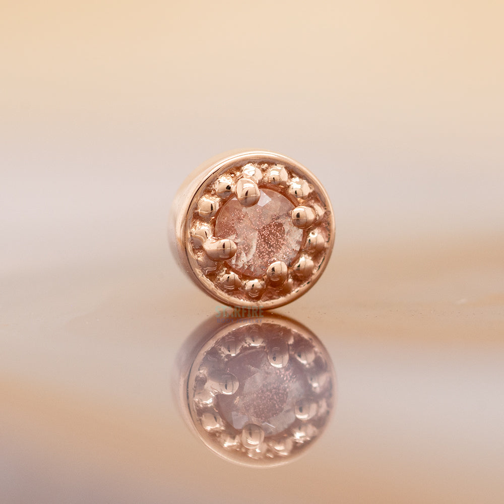 Milgrain Prong Threaded End in Gold & Platinum with Oregon Sunstone