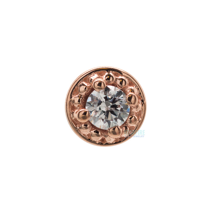 Milgrain Prong Threaded End in Gold with White CZ