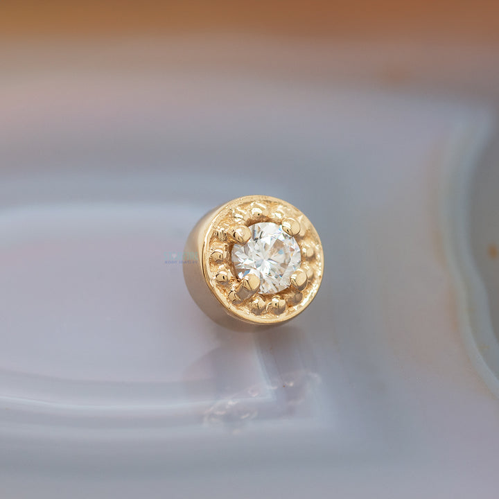 Milgrain Prong Threaded End in Gold with White CZ