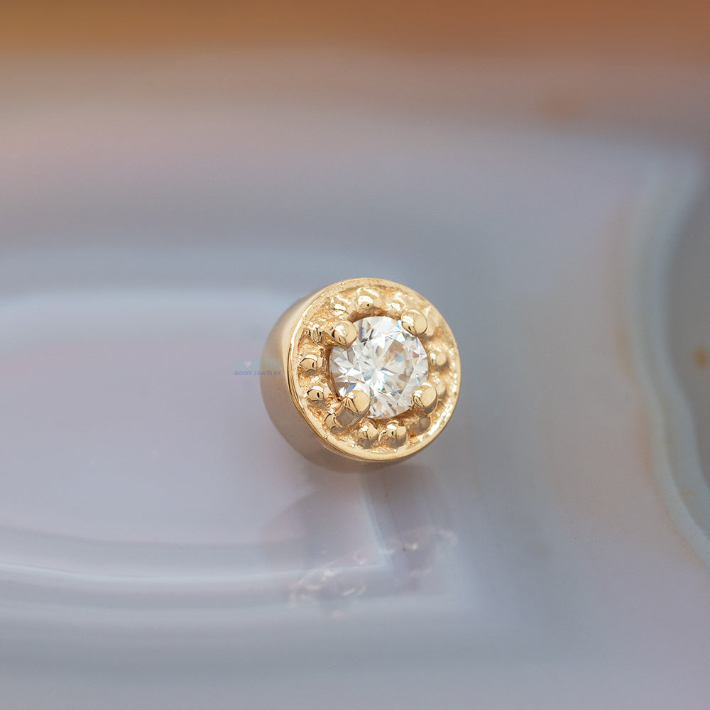 Millgrain Prong Threaded End in Gold with White CZ
