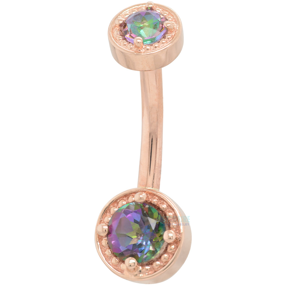 "Rachel" Milgrain Prong Navel Curve in Gold with Mystic Topaz