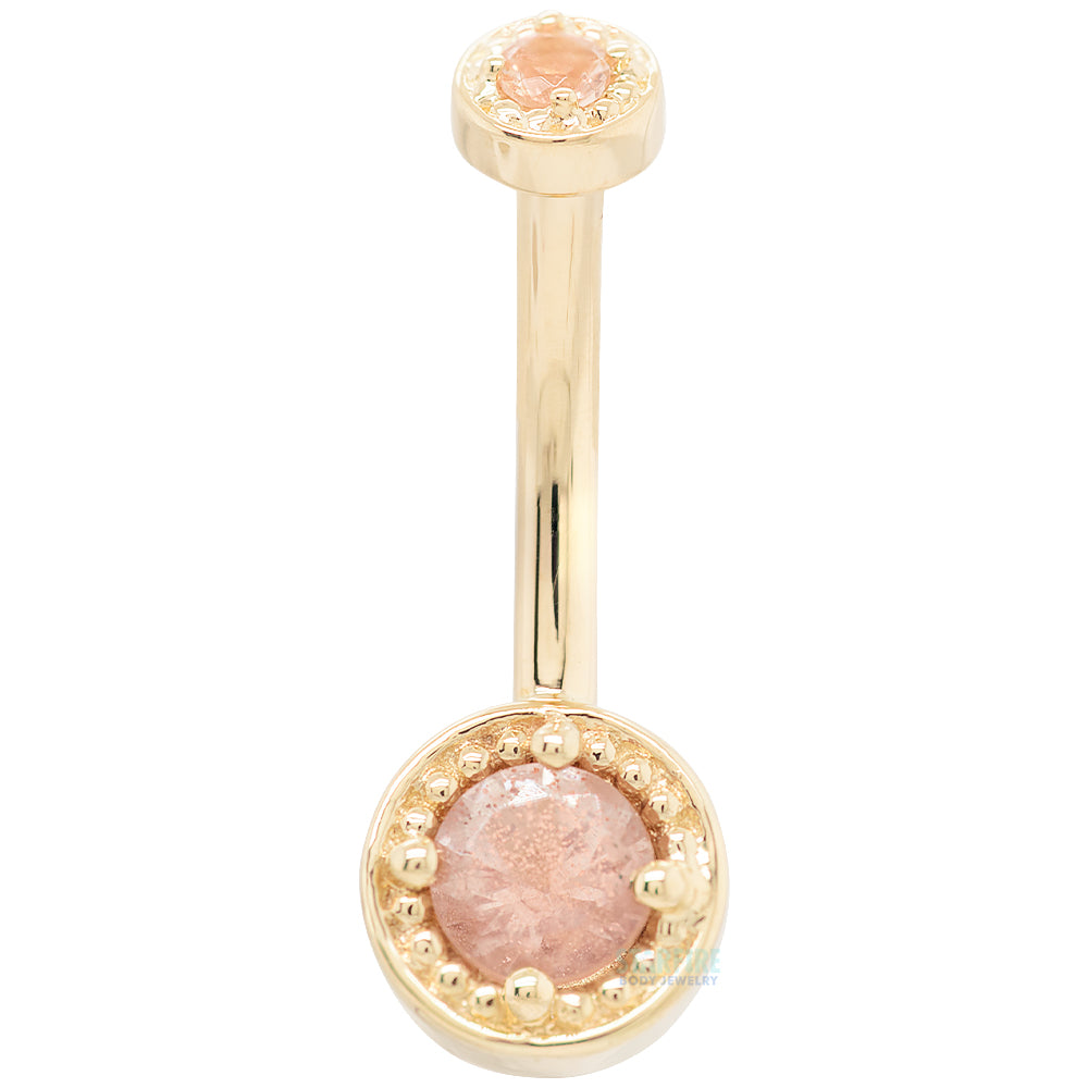 "Rachel" Milgrain Prong Navel Curve in Gold & Platinum with Oregon Sunstone