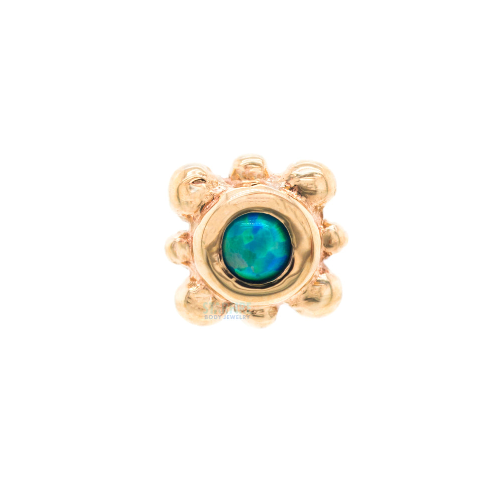 Bezel with 8 Beads Nostril Screw in Gold with Teal Opal