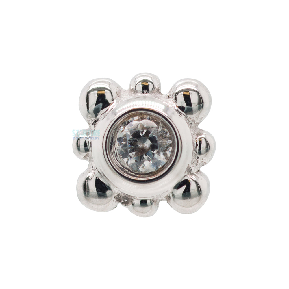 Bezel with 8 Beads Threaded End in Gold with White CZ