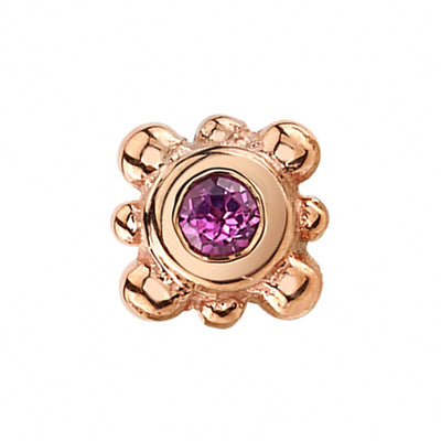 Bezel with 8 Beads Threaded End in Gold with Rhodolite