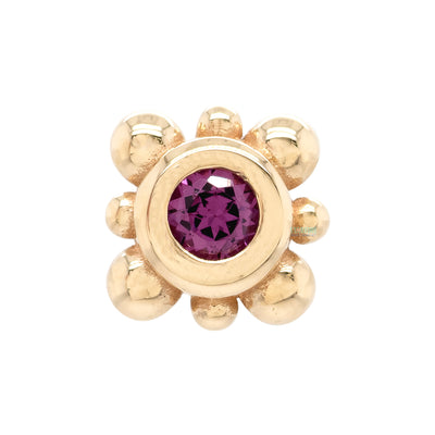 Bezel with 8 Beads Threaded End in Gold with Rhodolite
