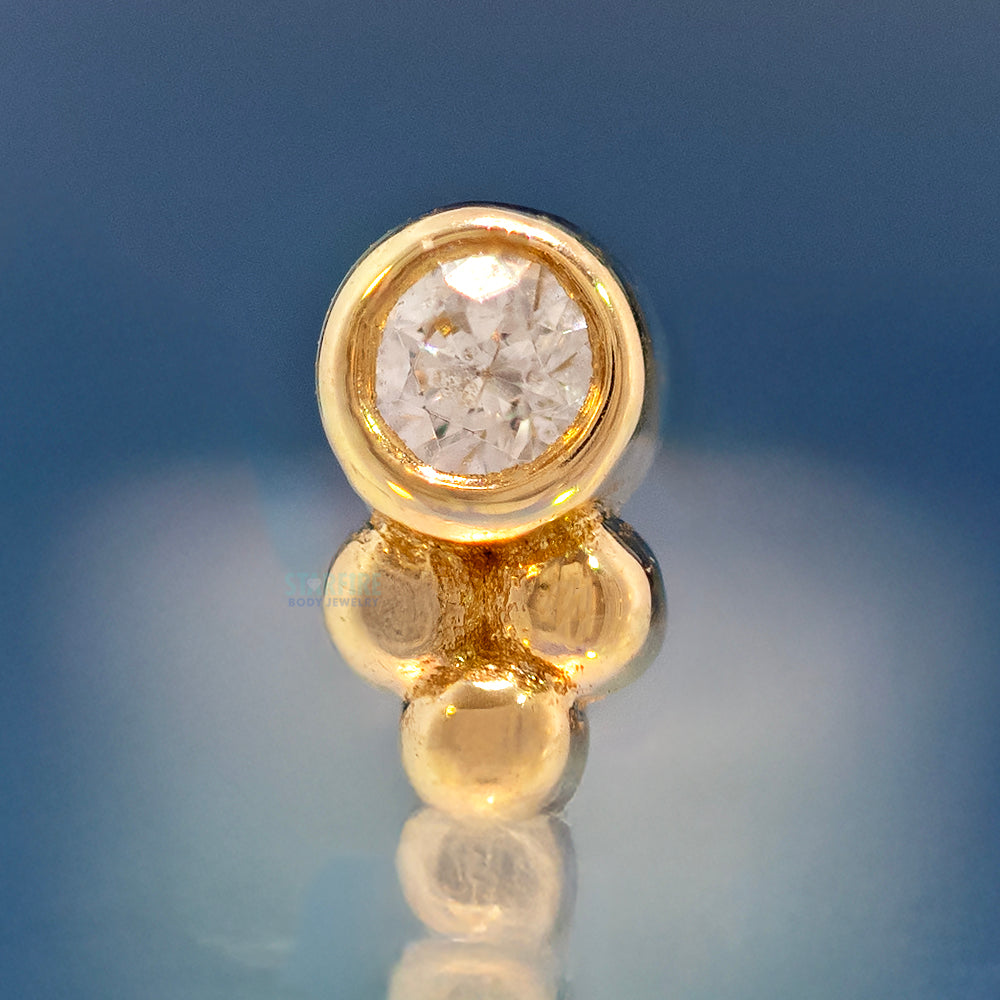 Bezel-Set White CZ with Tri Bead Cluster Threaded End in Gold & Platinum