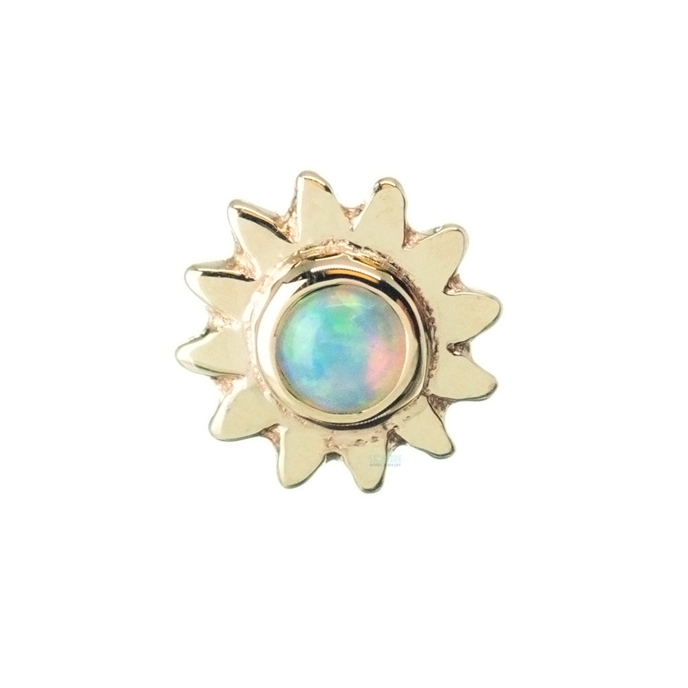 Sun with Bezel Nostril Screw in Gold with White Opal