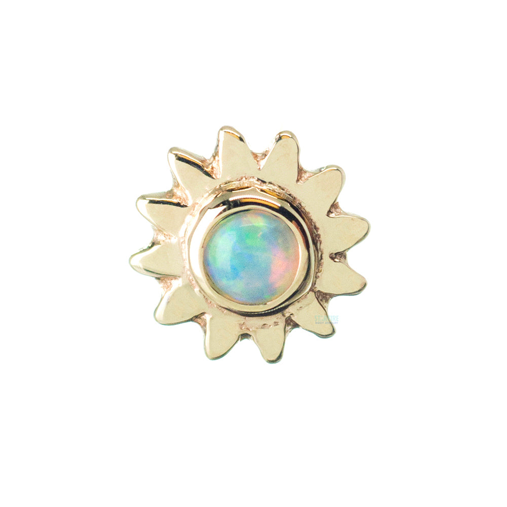 Sun with Bezel Threaded End in Gold with Genuine White Opal