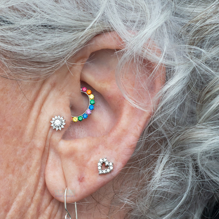 "The Rose" Threaded End in Gold with White CZ's