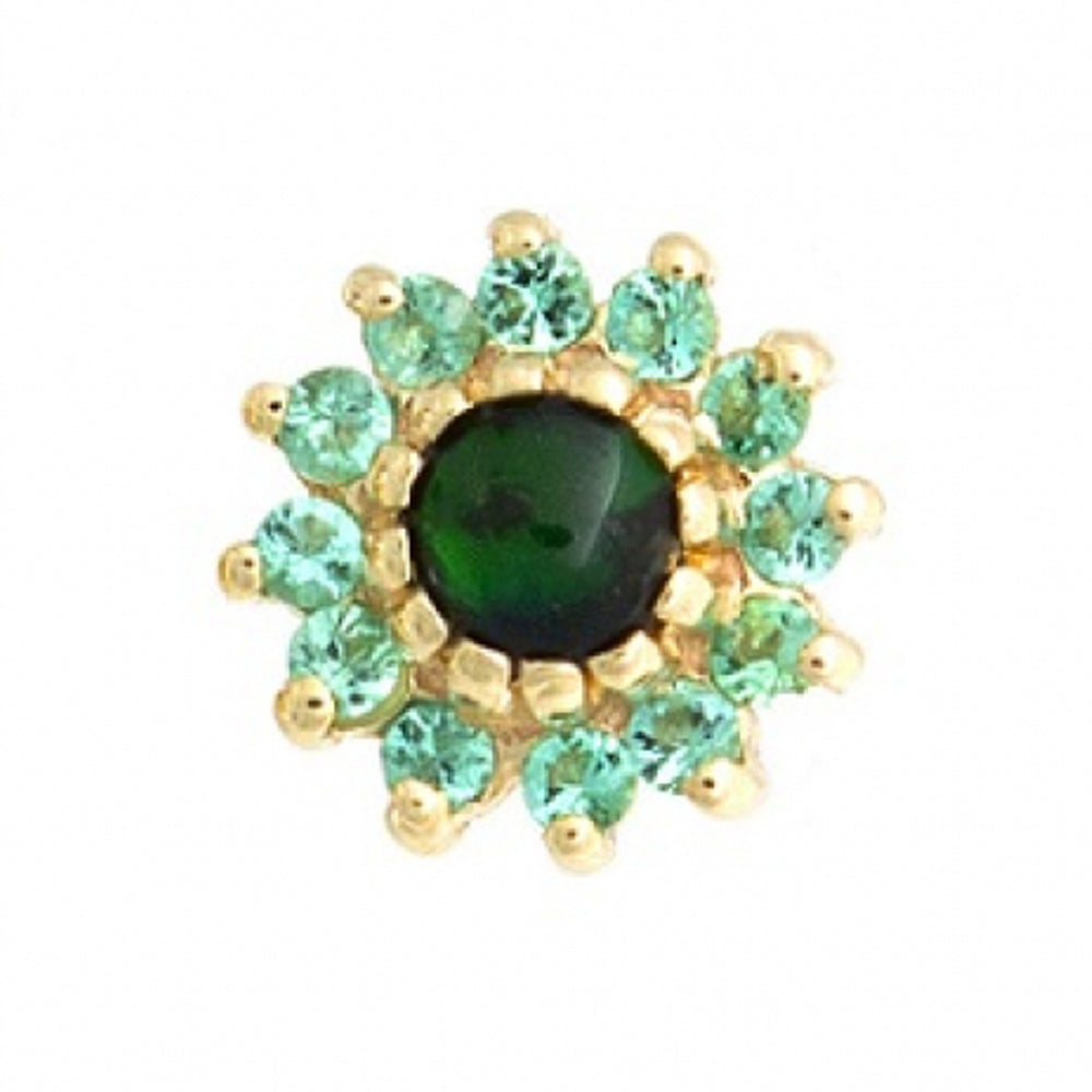 "The Rose" Threaded End in Gold with Gilson Black Opal center & Emerald petals