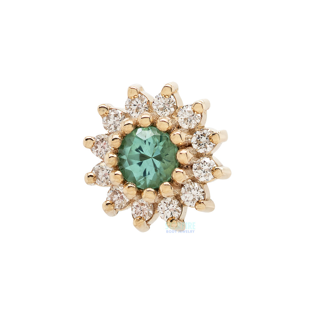 "The Rose" Threaded End in Gold with Seafoam Tourmaline & Diamonds