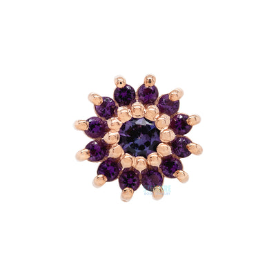 "The Rose" Threaded End in Gold with Mystic Topaz center & Amethyst petals