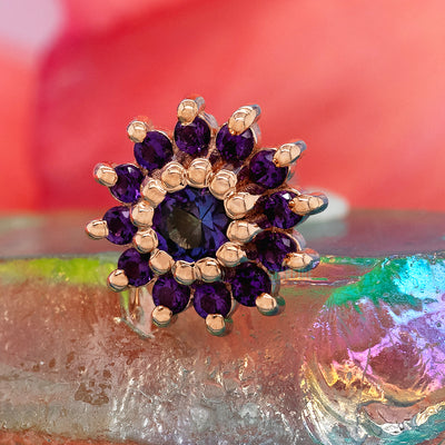 "The Rose" Threaded End in Gold with Mystic Topaz center & Amethyst petals