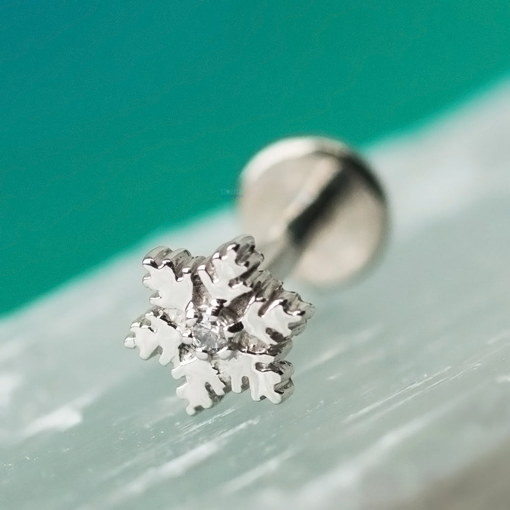 Snowflake Threaded End in Gold with White CZ