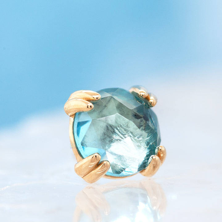threadless: Rose Cut Swiss Blue Topaz Cab Prong Set Pin in Gold & Platinum