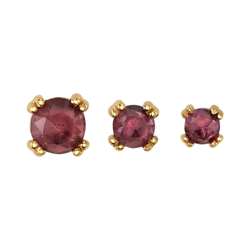 Rose Cut Rhodolite Prong Set Threaded End in Gold & Platinum