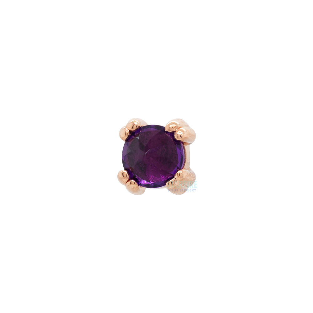 Reverse Set Amethyst Prong Set Threaded End in Gold & Platinum
