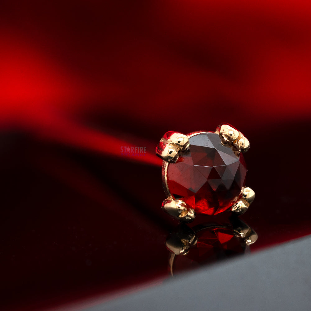 Rose Cut Garnet Prong Set Nostril Screw in Gold