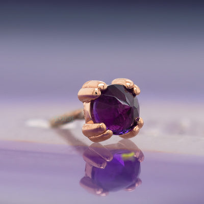 threadless: Reverse Set Amethyst Cabochon Prong Set Pin in Gold