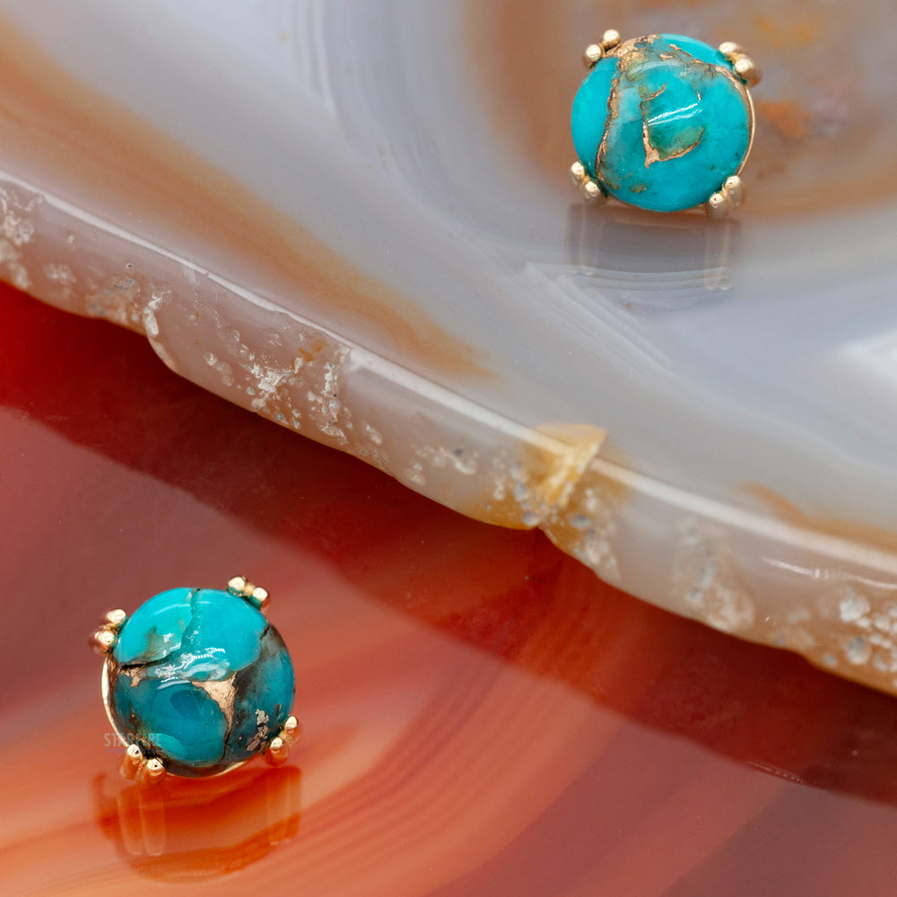 Copper Blue Turquoise Cabochon Prong Set Threaded End in Gold & Platinum