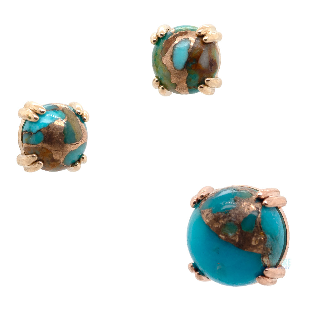Copper Blue Turquoise Cabochon Prong Set Threaded End in Gold & Platinum