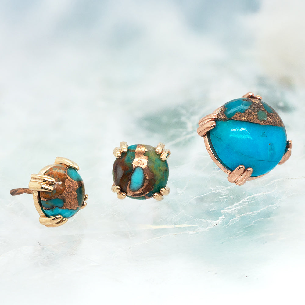 threadless: Copper Blue Turquoise Cabochon Prong Set Pin in Gold