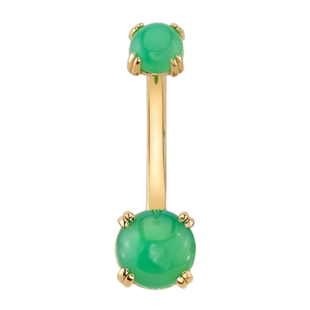 Prong-Set Navel Curve in Gold with Chrysoprase Cabochon