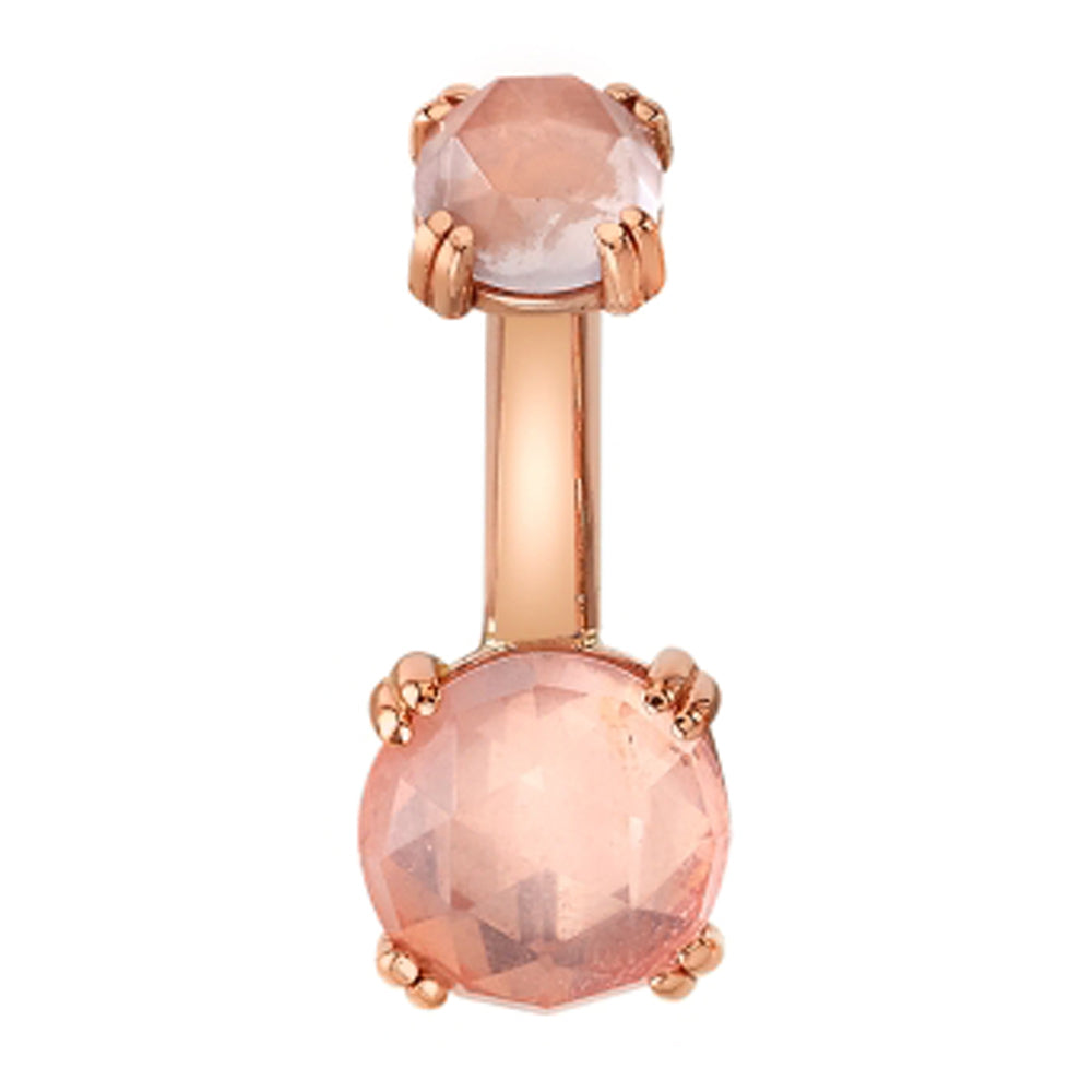 Prong-Set Navel Curve in Gold & Platinum with Rose Cut Rose Quartz