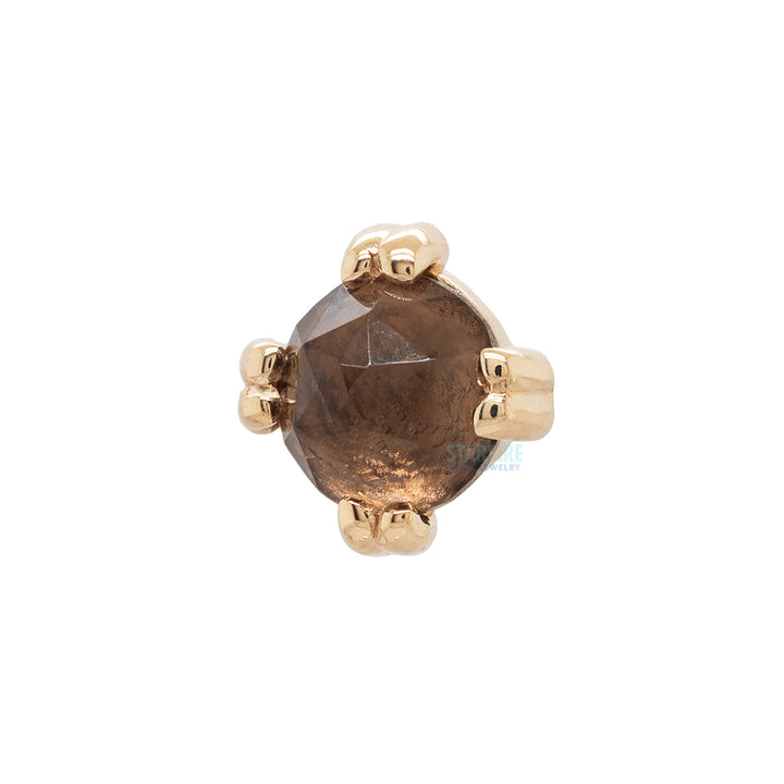 Rose Cut Smoky Quartz Prong Set Threaded End in Gold & Platinum