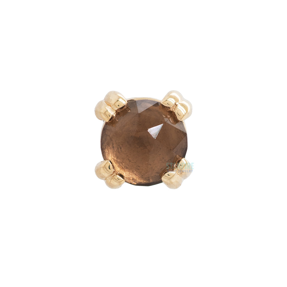Rose Cut Smoky Quartz Prong Set Threaded End in Gold & Platinum